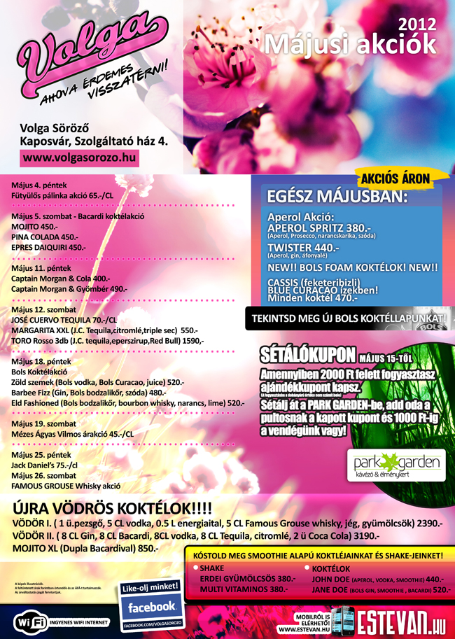 Volga Söröző 2012 májusi akciók & programok